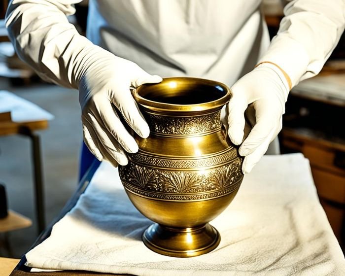 antique brass vase care
