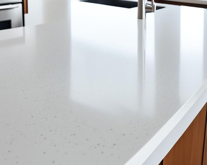 A close-up of a pristine kitchen countertop demonstrating the high standards of cleanliness required in rental property management, highlighting the importance of effective communication for remediation.